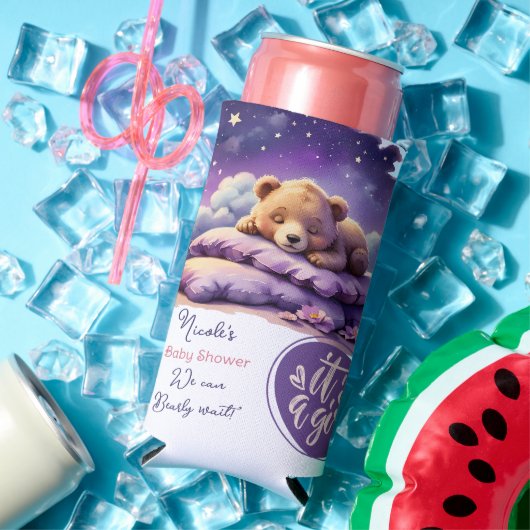 ベビーベアースリーピングパープル銀河系ガールベビーシャワー スリム缶クーラー (インサイチュ 夏)