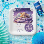 ベビーベアースリーピングパープル銀河系ガールベビーシャワー ペーパープレート (パーティー)