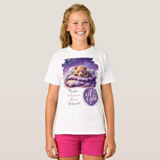 ベビーベアースリーピングパープル銀河系ガールベビーシャワー Tシャツ (正面フル)