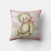 ベビーベアーピンクリボンウォーター色ベビーガールヴィンテージ クッション (裏面)