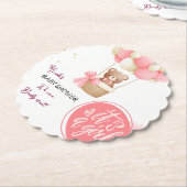 ベビーベアーピンク金ゴールドホットエアバルーンベビーシャワー ペーパーコースター (アングル)