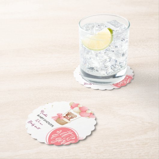 ベビーベアーピンク金ゴールドホットエアバルーンベビーシャワー ペーパーコースター (インサイチュ)