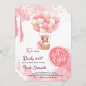 ベビーベアーピンク金ゴールドホットエアバルーンベビーシャワー 招待状 (正面/裏面)