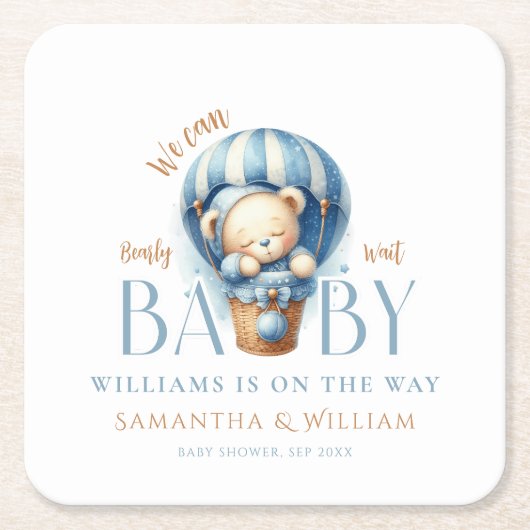 ベビーベアーブルーバルーンライド スクエアペーパーコースター (正面)