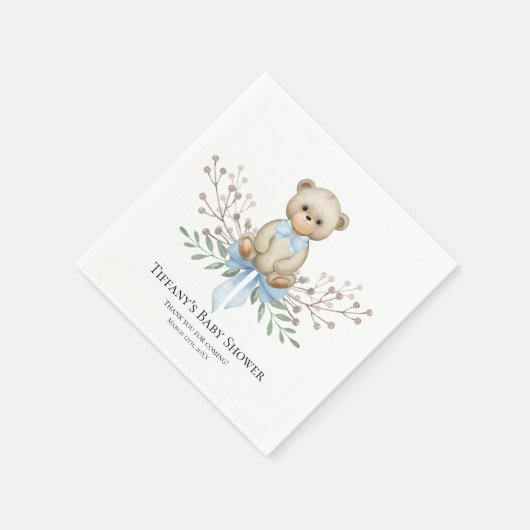 ベビーベアーブルーボーイリース |赤ちゃんシャワーナプキンス スタンダードカクテルナプキン (角)