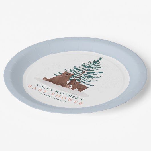 ベビーベア常緑冬の赤ちゃんシャワー ペーパープレート (アングル)