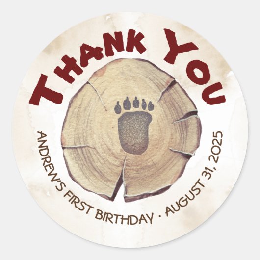 ベビーベア足プリント誕生日会ありがとう ラウンドシール (正面)