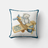 ベビーベア飛行機水彩男の赤ちゃんヴィンテージ クッション (正面)