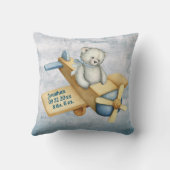 ベビーベア飛行機水彩男の赤ちゃんヴィンテージ クッション (裏面)