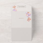 ベビーベア，かわいいクマ，紫色の風船，赤ちゃんシャワー オールインワン招待状 (外側)