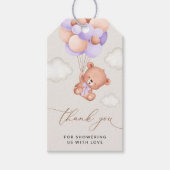 ベビーベア,かわいいクマ,紫色の風船,赤ちゃんシャワー ギフトタグ (正面)