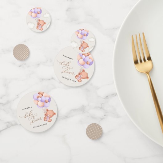 ベビーベア,かわいいクマ,紫色の風船,赤ちゃんシャワー コンフェッティ (グループ)