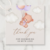 ベビーベア,かわいいクマ,紫色の風船,赤ちゃんシャワー フェイバータグ (正面)