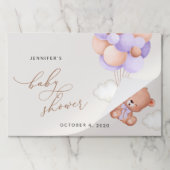 ベビーベア，かわいいクマ，紫色の風船，赤ちゃんシャワー ペーパーパッド (折り畳み)