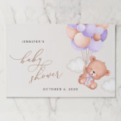ベビーベア,かわいいクマ,紫色の風船,赤ちゃんシャワー ペーパーパッド (正面)
