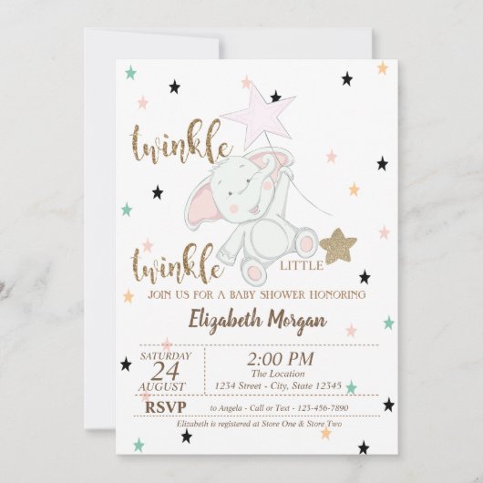 ベビーベア、きらめく小さな星の赤ちゃんシャワー 招待状 (正面)