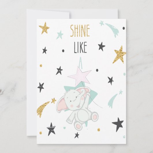 ベビーベア、きらめく小さな星の赤ちゃんシャワー 招待状 (裏面)