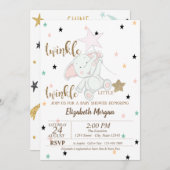 ベビーベア、きらめく小さな星の赤ちゃんシャワー 招待状 (正面/裏面)