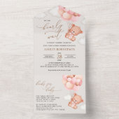 ベビーベア，テディベア，ピンクバルーン，ベビーシャワー オールインワン招待状 (内側)