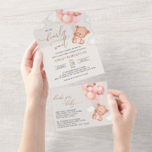 ベビーベア，テディベア，ピンクバルーン，ベビーシャワー