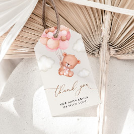 ベビーベア，テディベア，ピンクバルーン，ベビーシャワー ギフトタグ