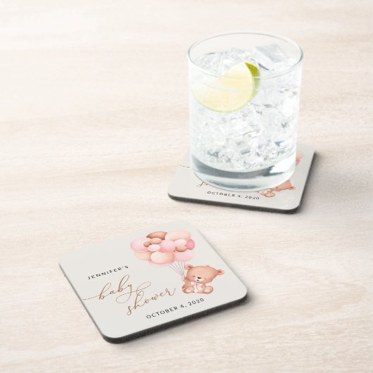 ベビーベア,テディベア,ピンクバルーン,ベビーシャワー コースター (右側)