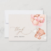 ベビーベア,テディベア,ピンクバルーン,ベビーシャワー サンキューカード (正面)
