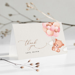ベビーベア，テディベア，ピンクバルーン，ベビーシャワー サンキューカード