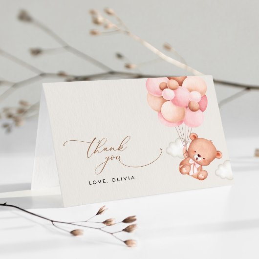 ベビーベア,テディベア,ピンクバルーン,ベビーシャワー サンキューカード