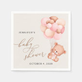 ベビーベア，テディベア，ピンクバルーン，ベビーシャワー スタンダードカクテルナプキン (正面)