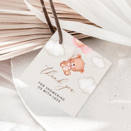 ベビーベア，テディベア，ピンクバルーン，ベビーシャワー フェイバータグ