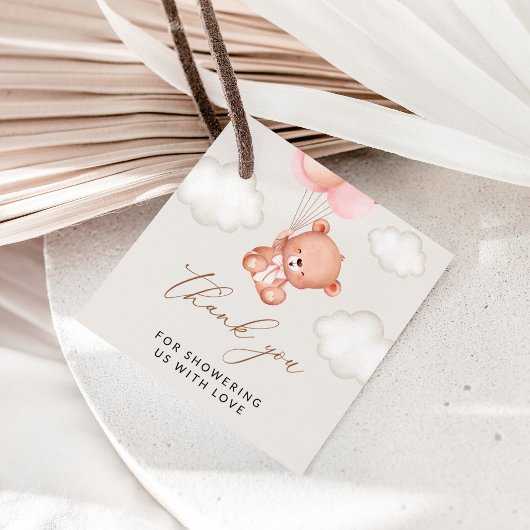 ベビーベア,テディベア,ピンクバルーン,ベビーシャワー フェイバータグ