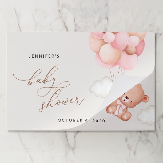 ベビーベア,テディベア,ピンクバルーン,ベビーシャワー ペーパーパッド (折り畳み)