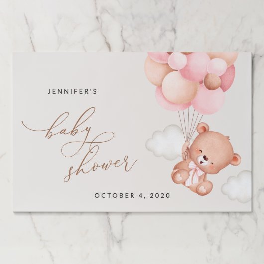 ベビーベア,テディベア,ピンクバルーン,ベビーシャワー ペーパーパッド (正面)