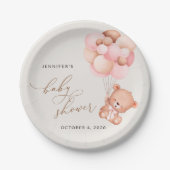 ベビーベア，テディベア，ピンクバルーン，ベビーシャワー ペーパープレート (正面)