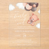 ベビーベア、テディベア、ブラウンバルーン、ベビーシャワー アクリル招待状 (正面)