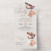 ベビーベア、テディベア、ブラウンバルーン、ベビーシャワー オールインワン招待状 (内側)