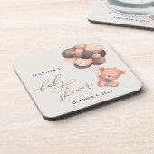 ベビーベア、テディベア、ブラウンバルーン、ベビーシャワー コースター (左側)