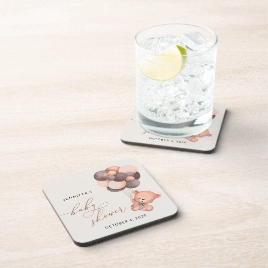 ベビーベア、テディベア、ブラウンバルーン、ベビーシャワー コースター (右側)