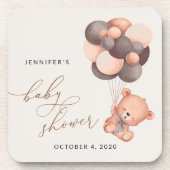 ベビーベア、テディベア、ブラウンバルーン、ベビーシャワー コースター (正面)