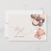 ベビーベア、テディベア、ブラウンバルーン、ベビーシャワー サンキューカード (正面)