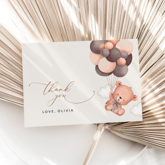 ベビーベア、テディベア、ブラウンバルーン、ベビーシャワー サンキューカード