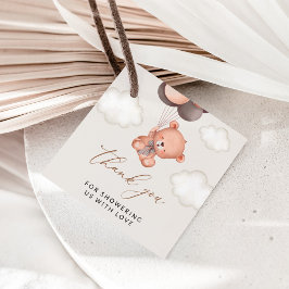 ベビーベア、テディベア、ブラウンバルーン、ベビーシャワー フェイバータグ