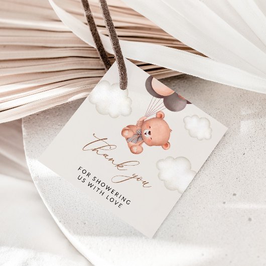 ベビーベア、テディベア、ブラウンバルーン、ベビーシャワー フェイバータグ