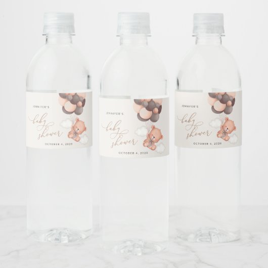 ベビーベア、テディベア、ブラウンバルーン、ベビーシャワー ペットボトルラベル (ボトル)