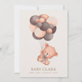 ベビーベア、テディベア、ブラウンバルーン、ベビーシャワー 招待状 (裏面)