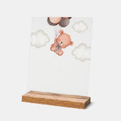 ベビーベア，テディベア，ブラウンバルーン，桃佐バー アクリルサイン (傾斜)