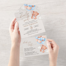 ベビーベア、テディベア、ブルーバルーン、ベビーシャワー