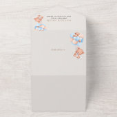 ベビーベア、テディベア、ブルーバルーン、ベビーシャワー オールインワン招待状 (外側)