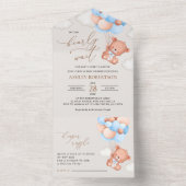 ベビーベア、テディベア、ブルーバルーン、ベビーシャワー オールインワン招待状 (内側)